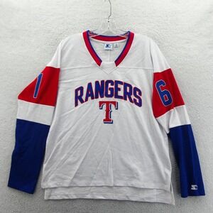 Starter Texas Rangers Shirt Womens Medium Vintage MLB Red White Blue Long Sleeve